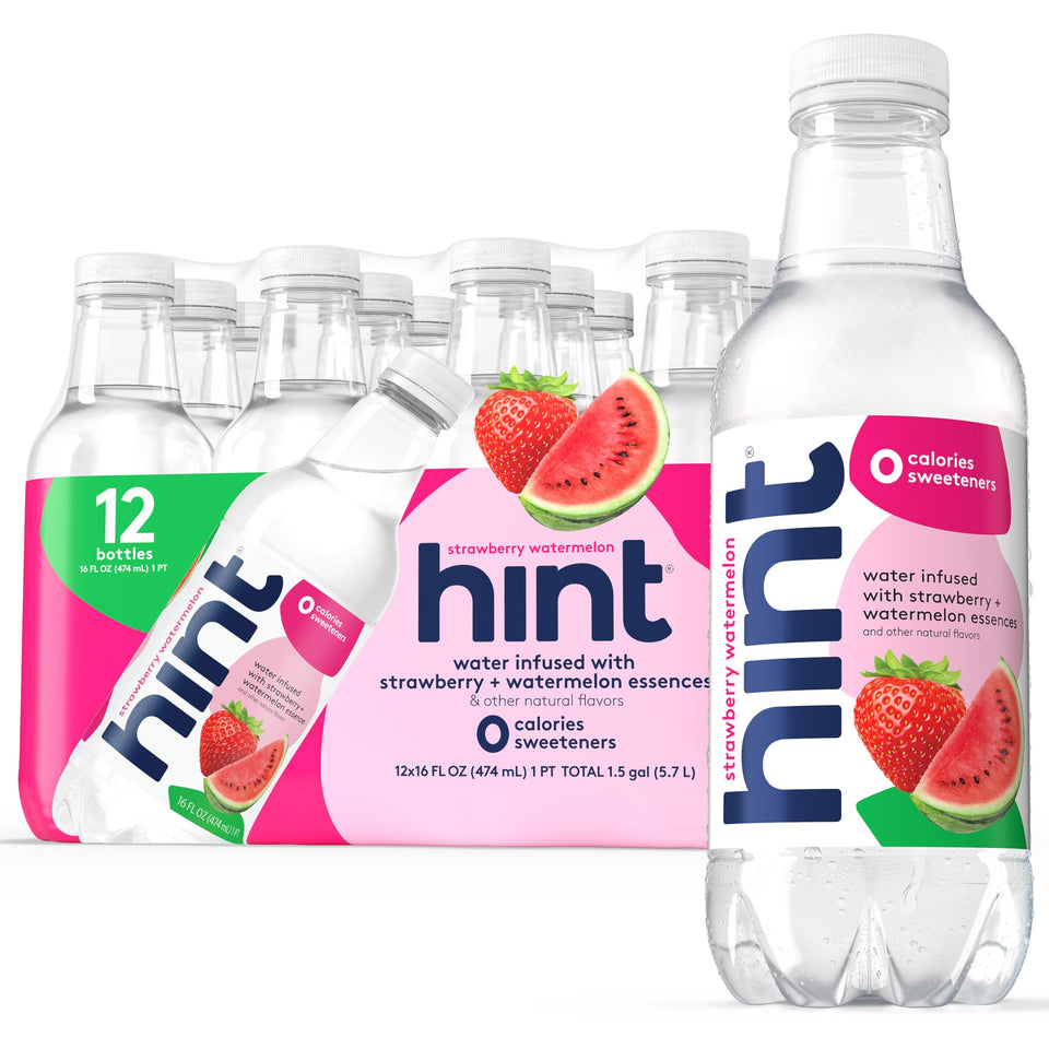 Hint strawberry watermelon fruit-infused water bottle showing real fruit essence for refreshing hydration