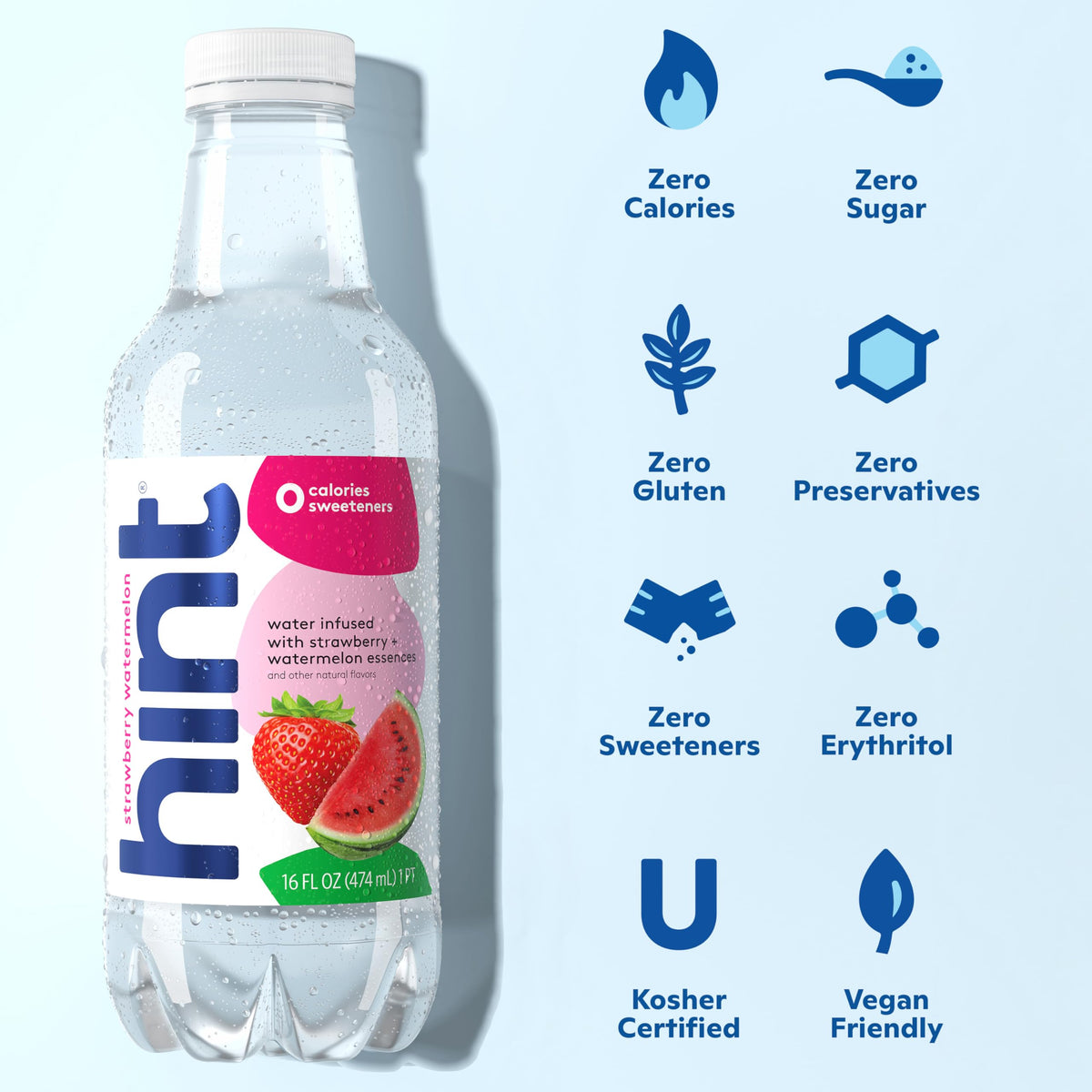Hint case of 12 fruit-infused water bottles featuring strawberry watermelon flavor for on-the-go hydration