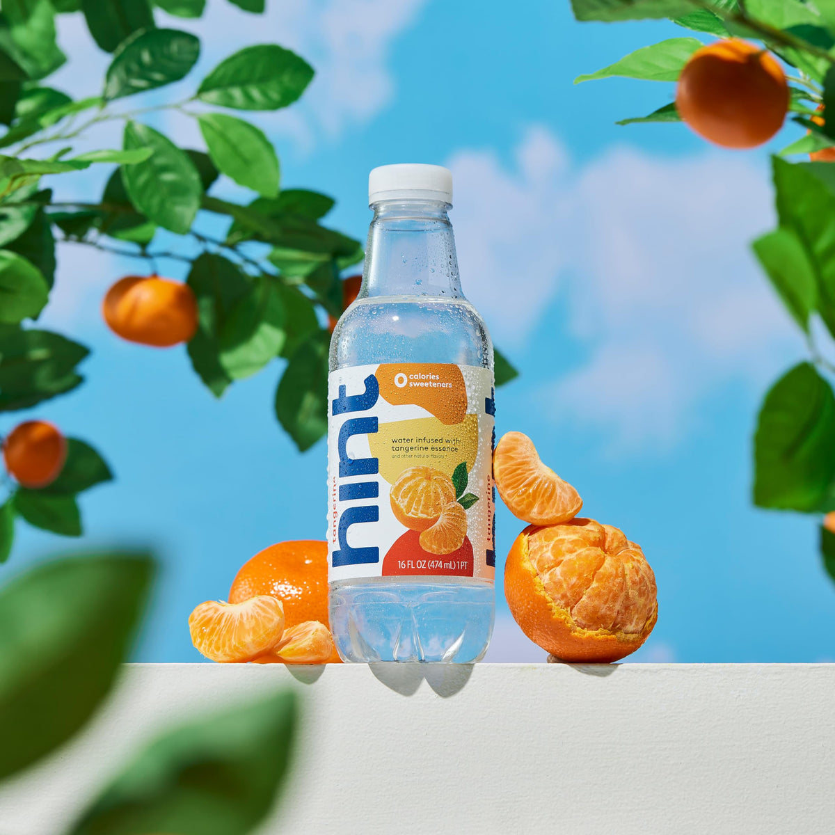 Hint glass with Tangerine-infused water presents a refreshing, calorie-free sip.