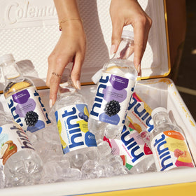 Hint Infused Bottled Water lifestyle shot with fruit slices illustrating natural flavor