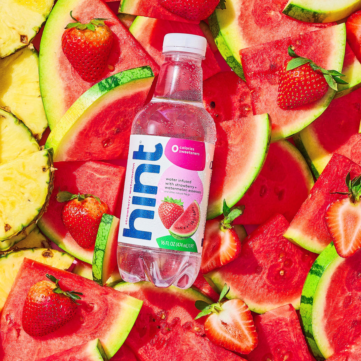 Hint ingredients splash reveals real fruit essence and purified water
