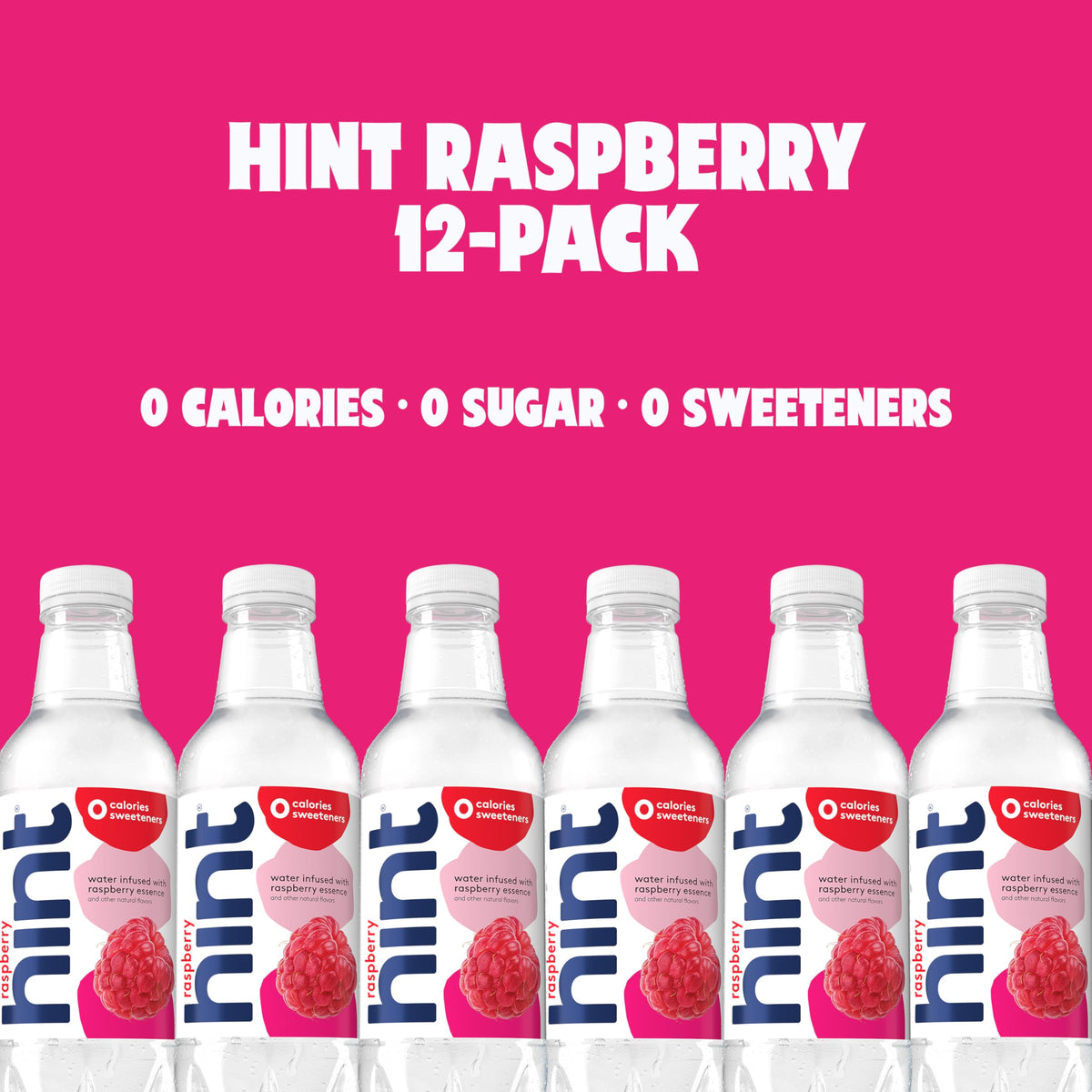 Glass of Hint Raspberry water with ice demonstrates a cooling calorie-free option.