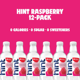 Glass of Hint Raspberry water with ice demonstrates a cooling calorie-free option.