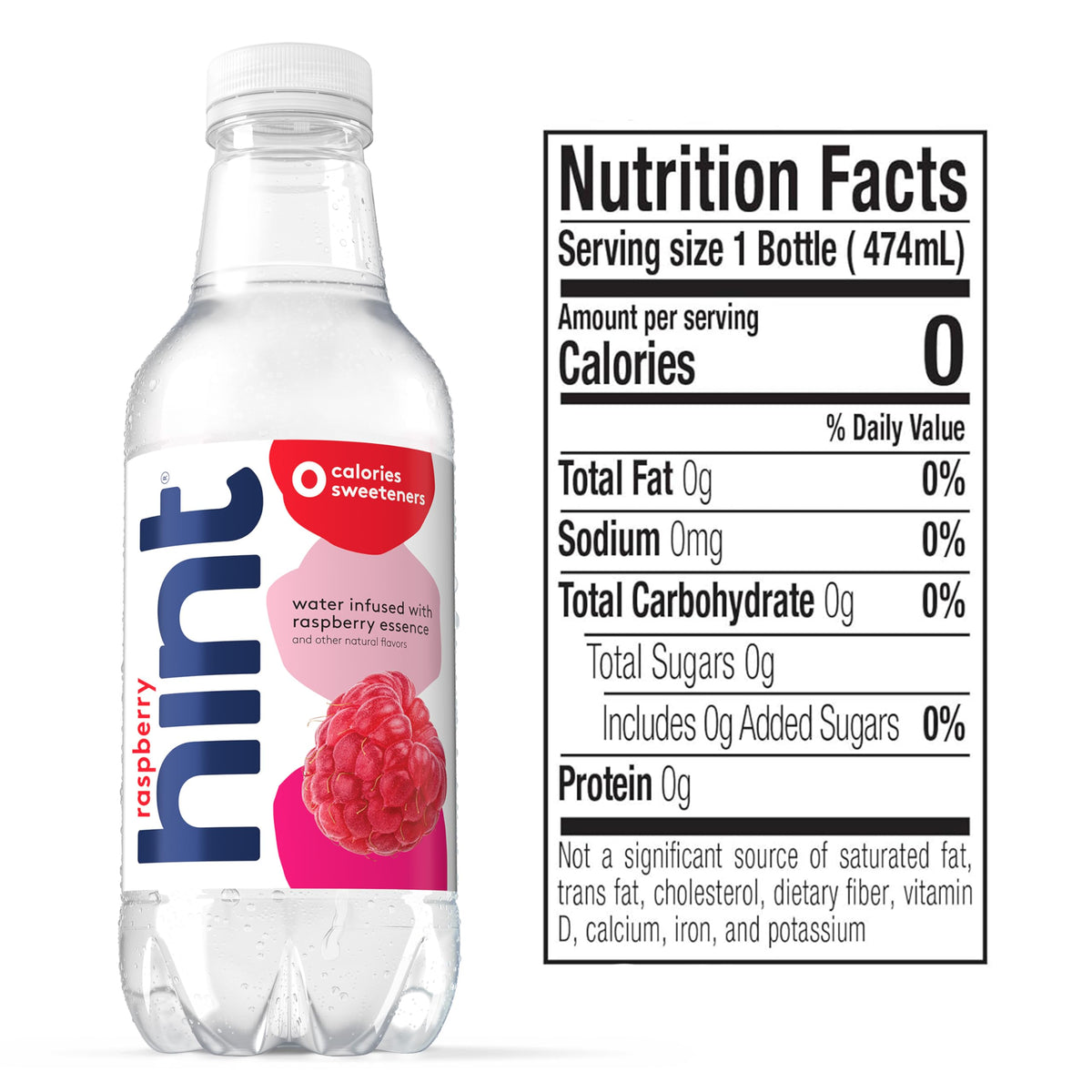 Pack of Hint Raspberry flavored water bottles illustrates convenient 12 pack for travel.