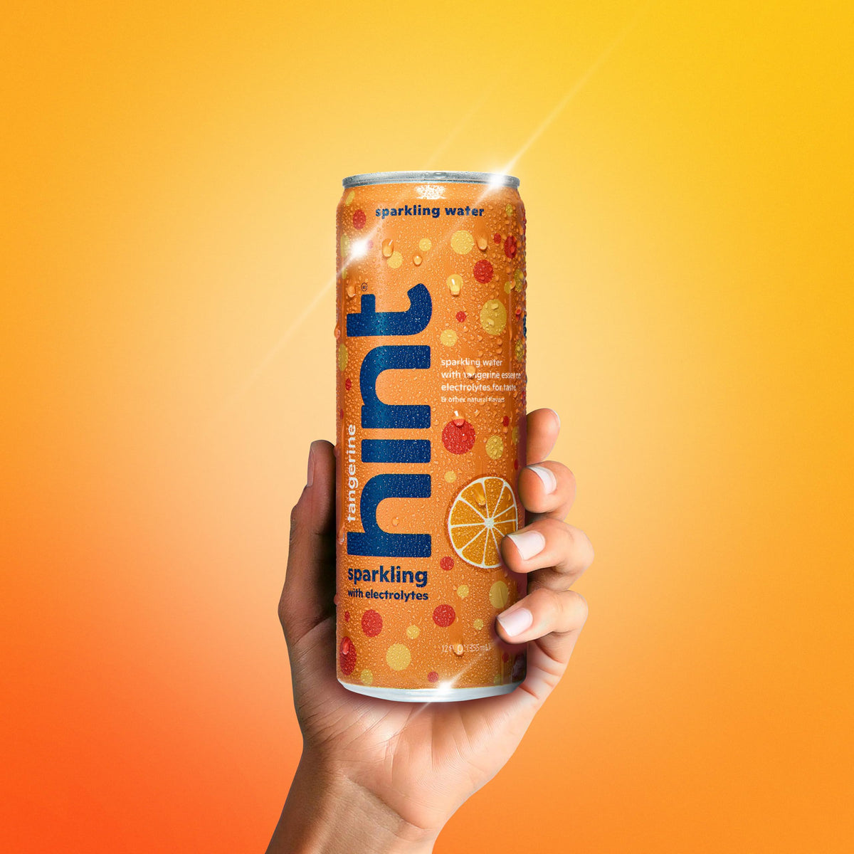 Hint 12 oz can of Tangerine sparkling water—portable hydration