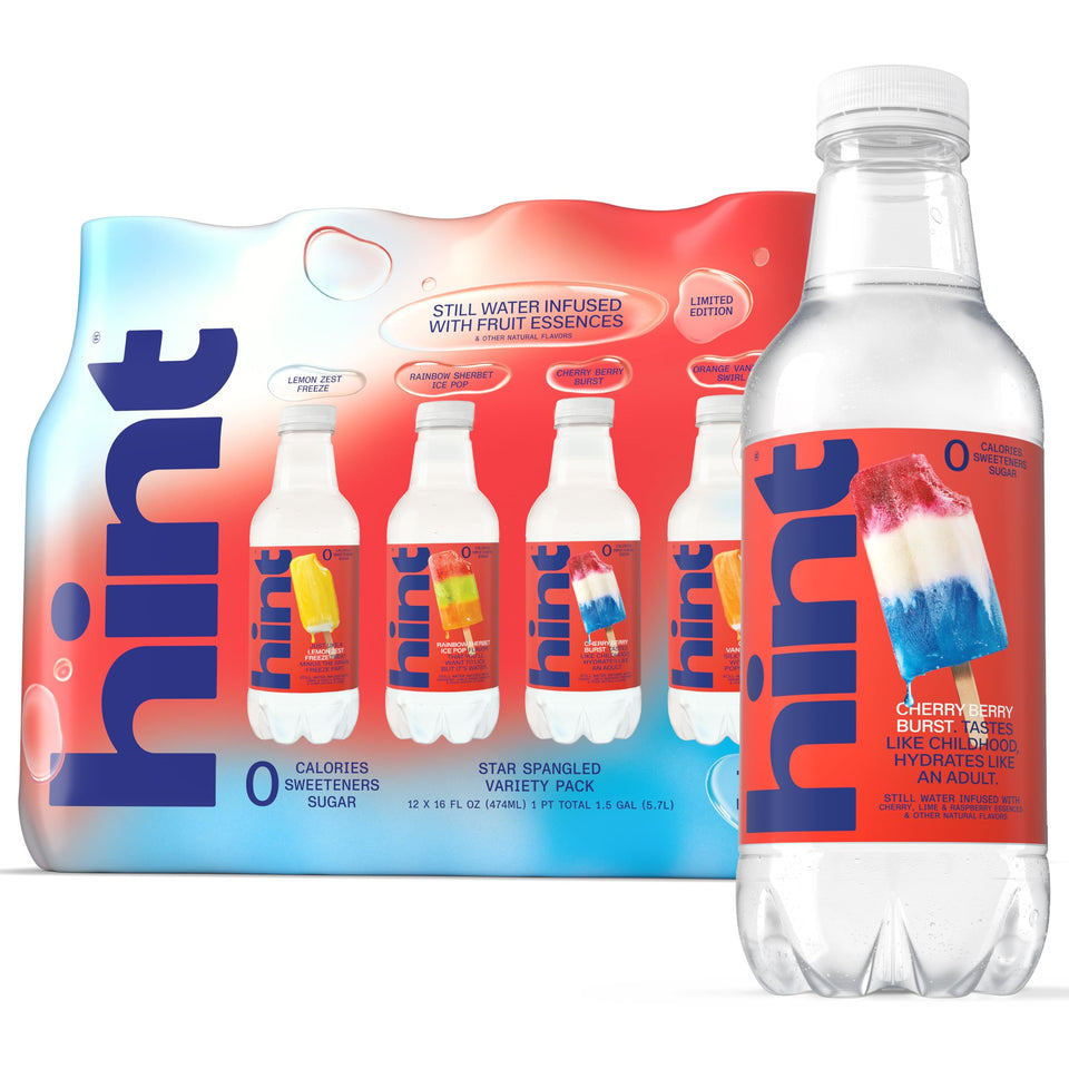 Hint Star Spangled Pack bottle front view for refreshing, zero-calorie hydration on the go