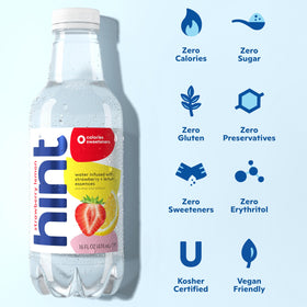 Hint Strawberry Lemon bottle pour highlights refreshing flavor with no sugar or additives.