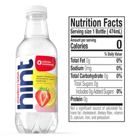 Hint Strawberry Lemon label detail showcases natural fruit essences and simple ingredients.