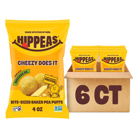 Hippeas Cheezy Cheddar Pops bag front, vegan and gluten-free crunch perfect for on the go.