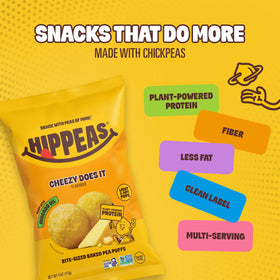 Hippeas Cheezy Cheddar Pops close-up puff texture and seasoning.