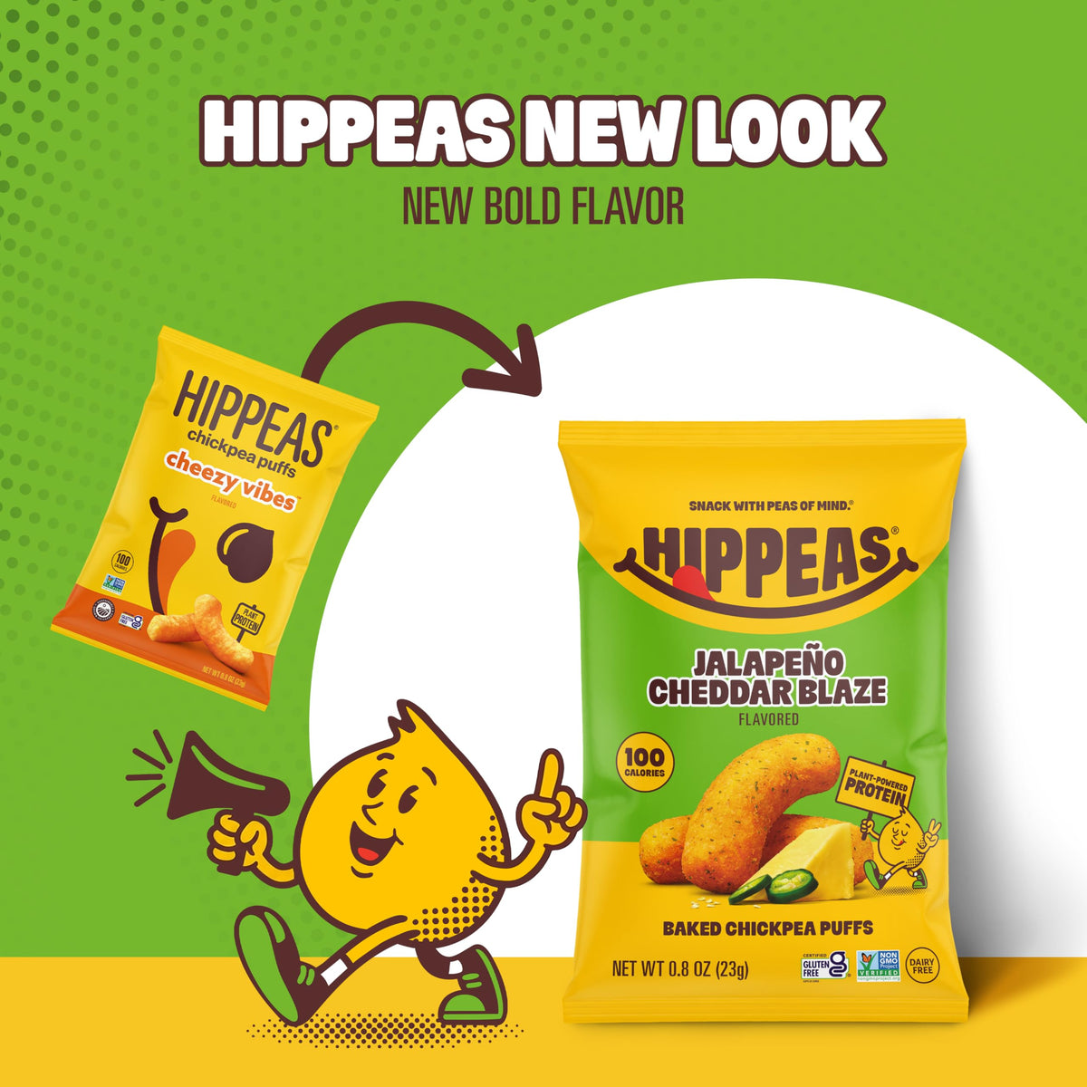 HIPPEAS puff texture close-up shows crunchy chickpea snack