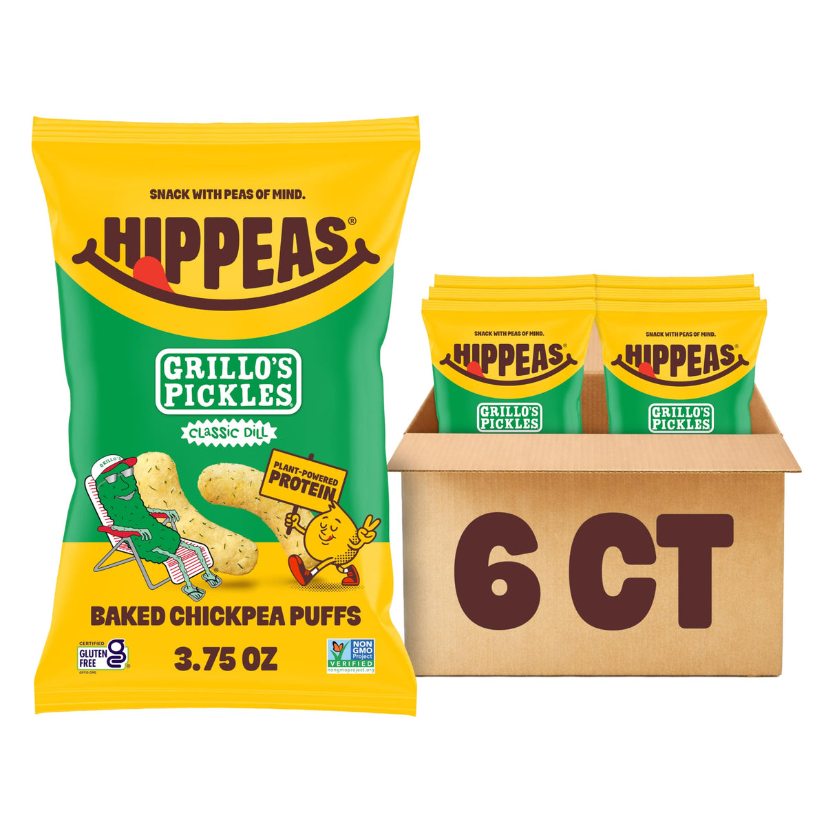 Hippeas Chickpea Puffs Dill Pickle bag, crisp and savory snack for anytime