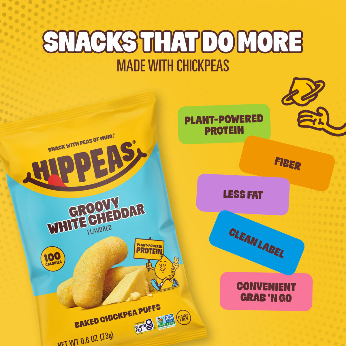 Close-up of HIPPEAS crunchy texture and savory cheddar flavor.