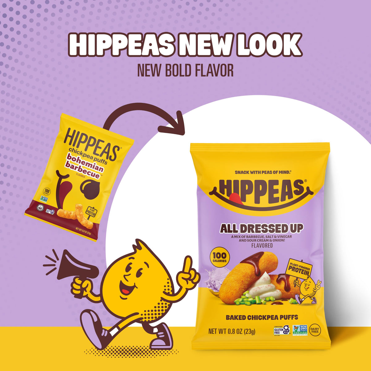 HIPPEAS Chickpea Puffs 18-pack close-up highlights portable, protein-rich on-the-go snacking.