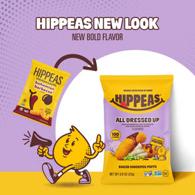 HIPPEAS Chickpea Puffs 18-pack close-up highlights portable, protein-rich on-the-go snacking.