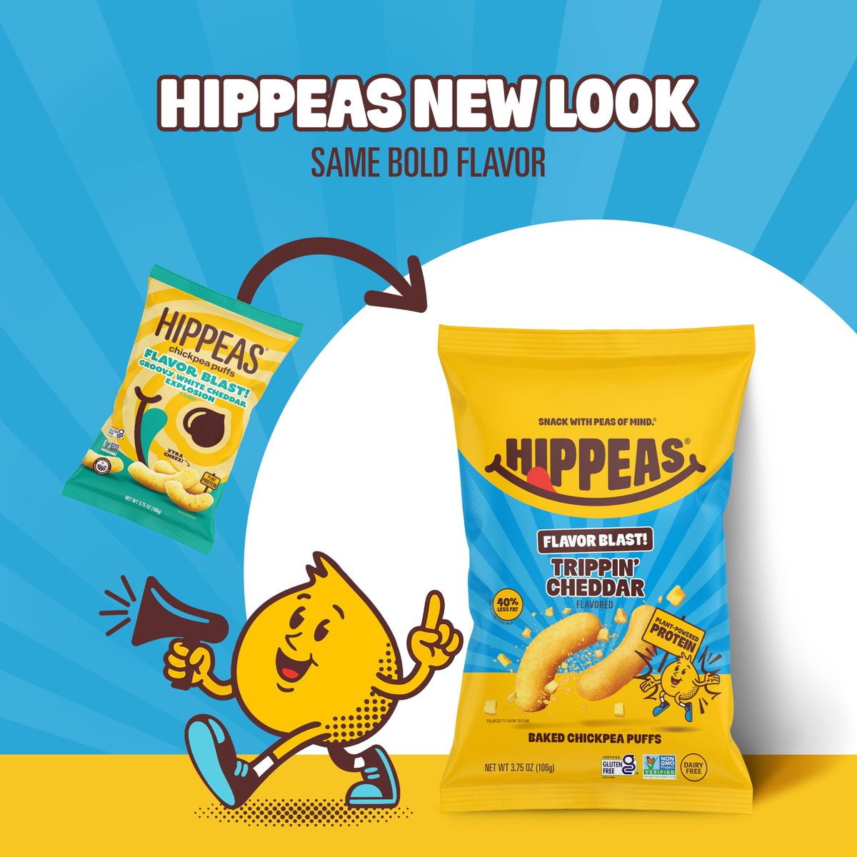HIPPEAS chickpea puffs clean crunch close-up with bold flavor potential.