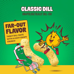 Serving plate featuring HIPPEAS Grillo's Dill Pickle puffs with bold flavor