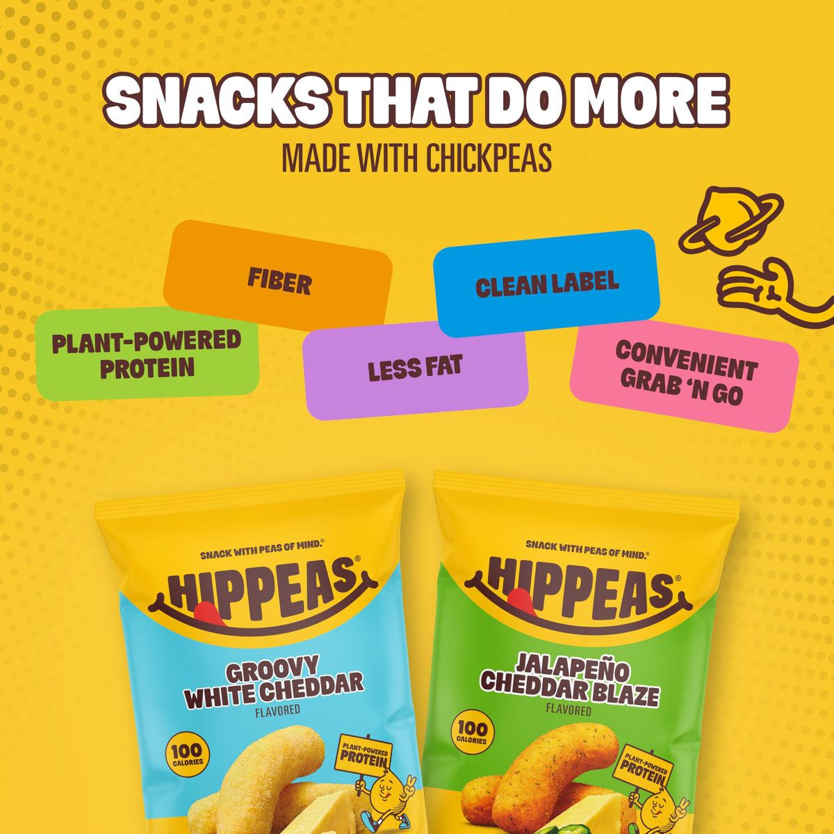 Hippeas On-the-Go Snack Bag emphasizes portable, protein-rich craving satisfaction.
