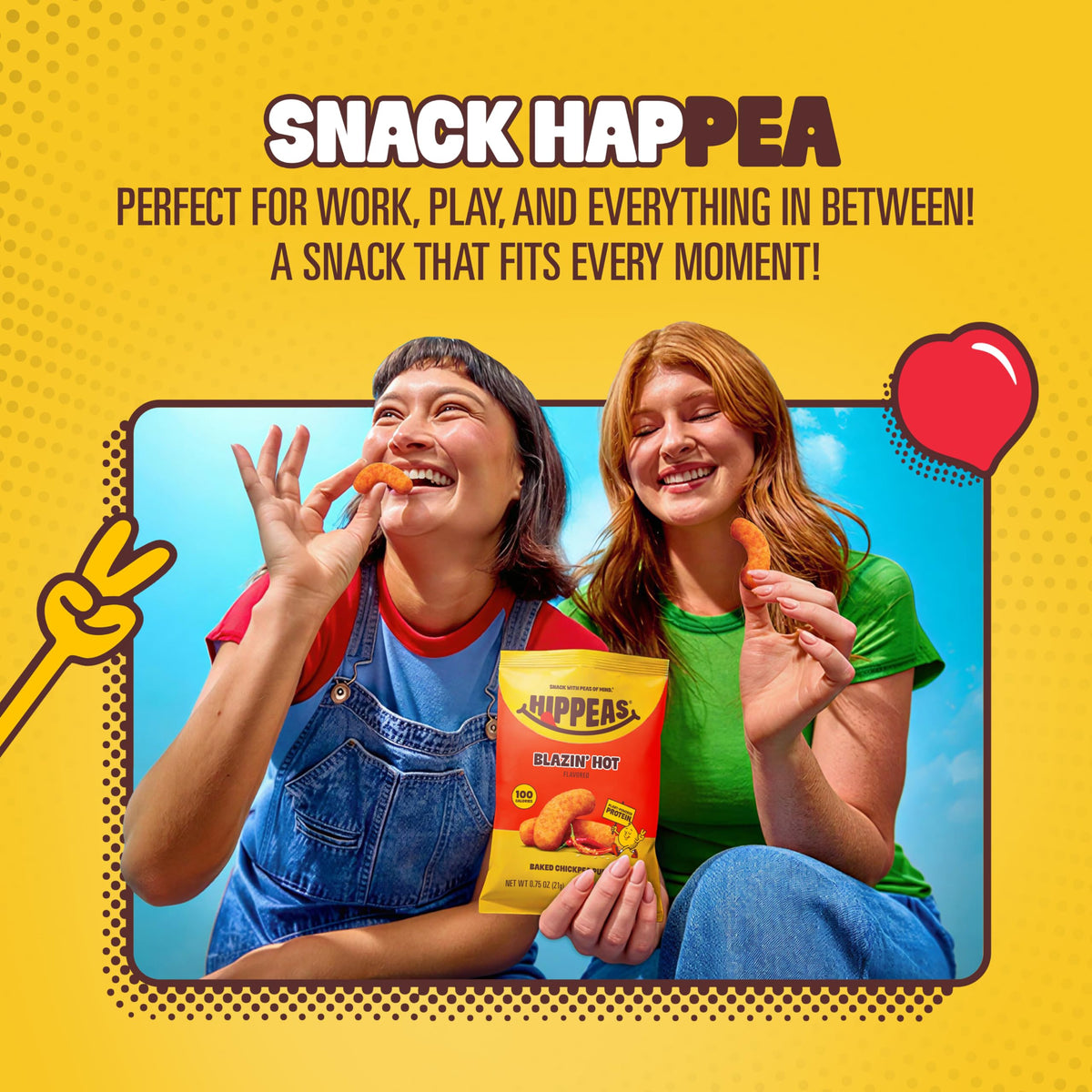 HIPPEAS vegan-gluten-free-certified badge highlights inclusive snacking options.