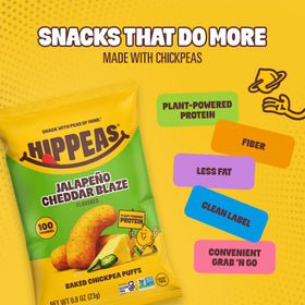 HIPPEAS baked crisps texture emphasizes light crunch and on-the-go convenience.