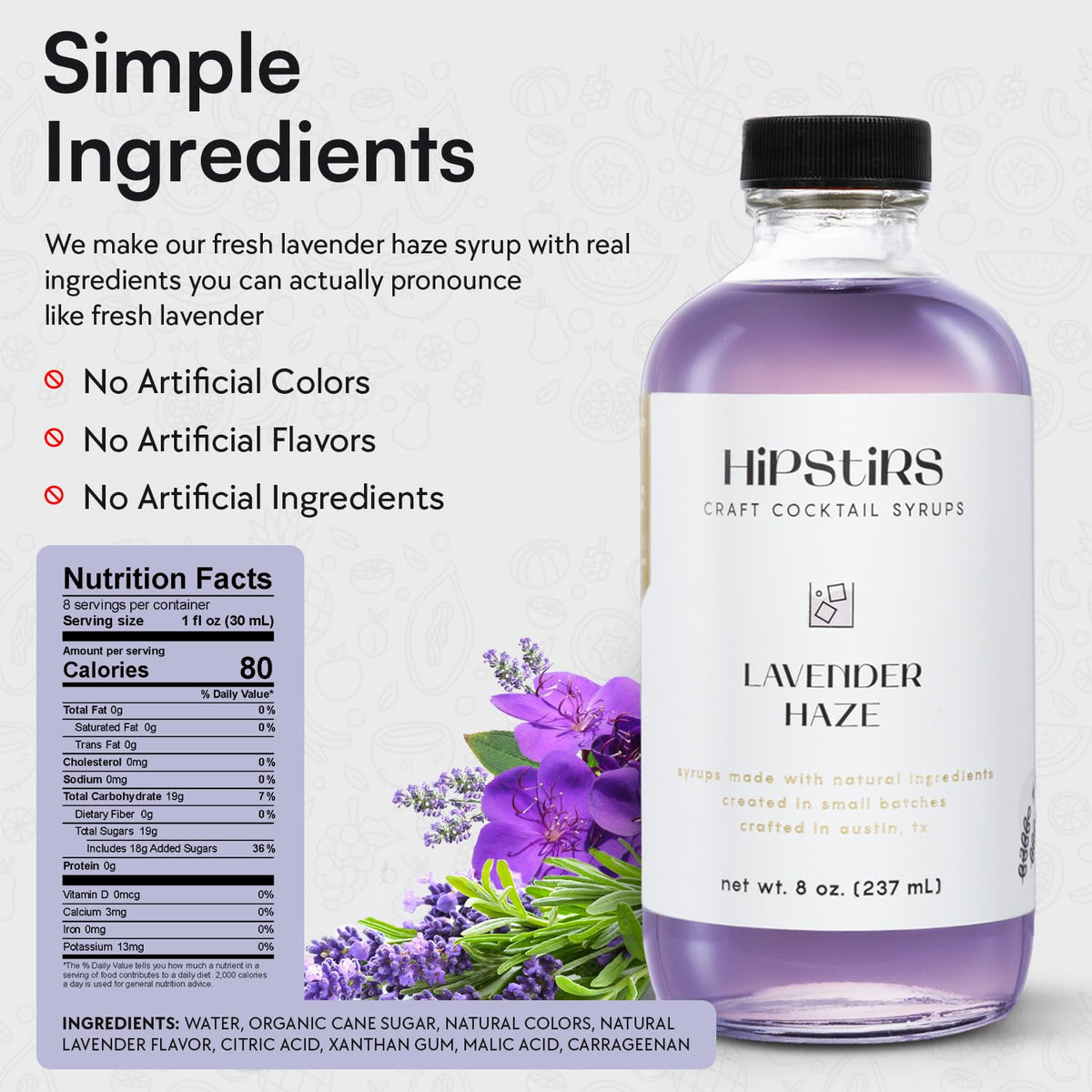 HipStirs Lavender Haze Syrup beside a coffee cup hints fragrant morning rituals.