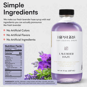 HipStirs Lavender Haze Syrup beside a coffee cup hints fragrant morning rituals.