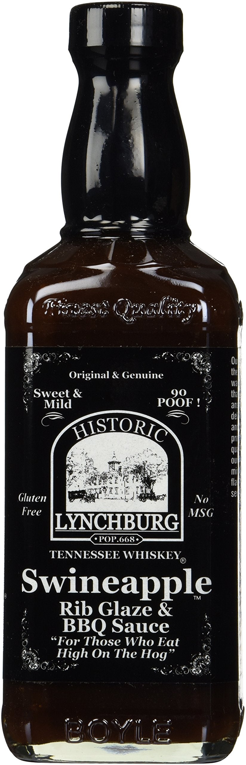 Historic Lynchburg Swineapple rib glaze bottle pour adds rich pork flavor and whiskey notes.