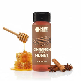 HIVE Food Co. infused honey cinnamon bottle front for versatile flavor enhancement.