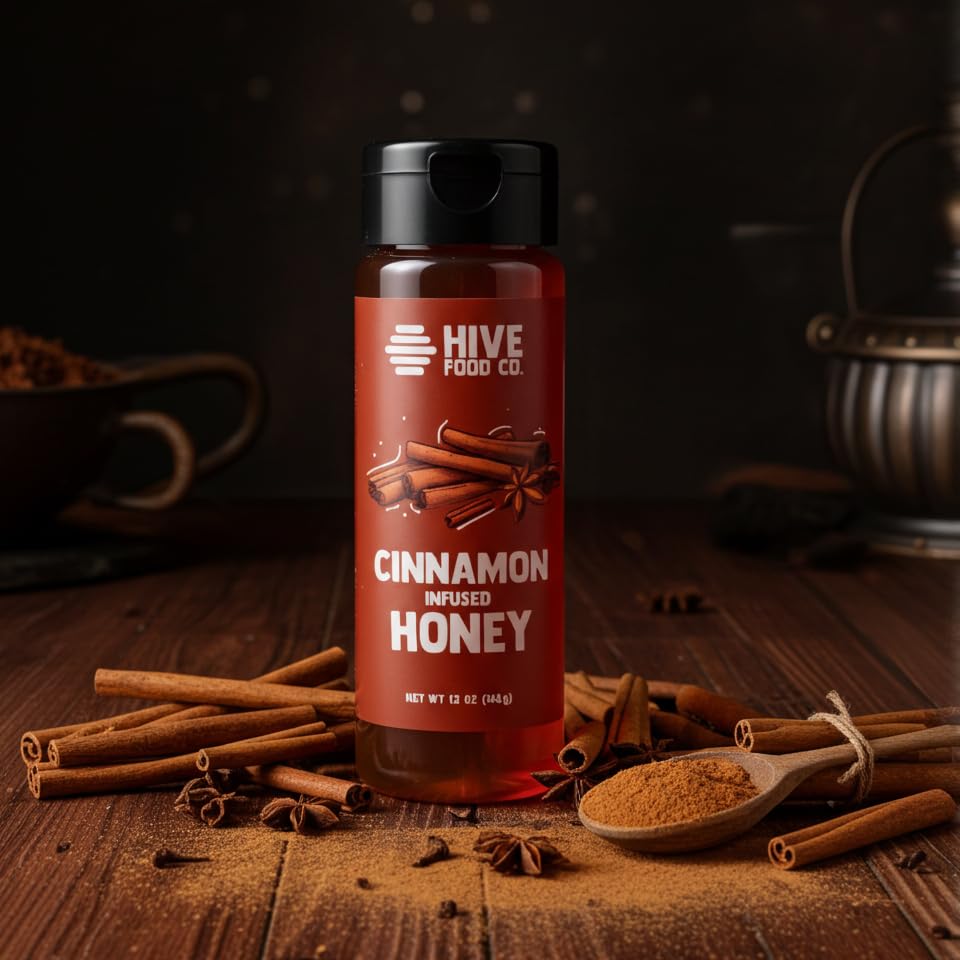 HIVE Food Co. infused honey cinnamon label closeup shows premium ingredients.