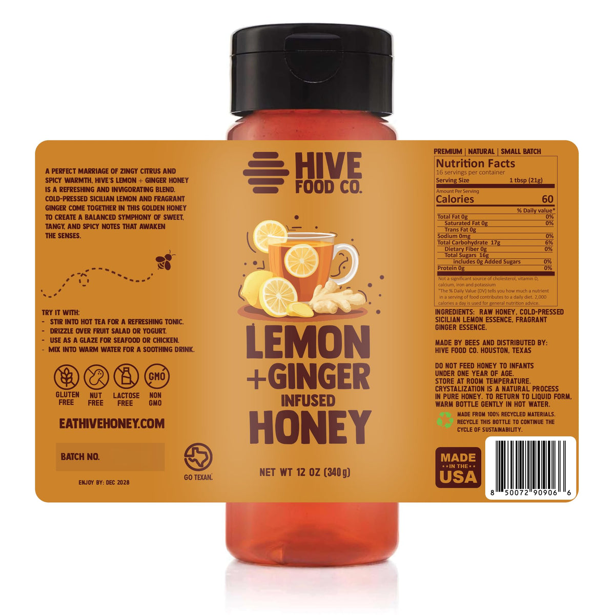 HIVE Infused Honey 12oz squeeze bottle for mess-free drizzles