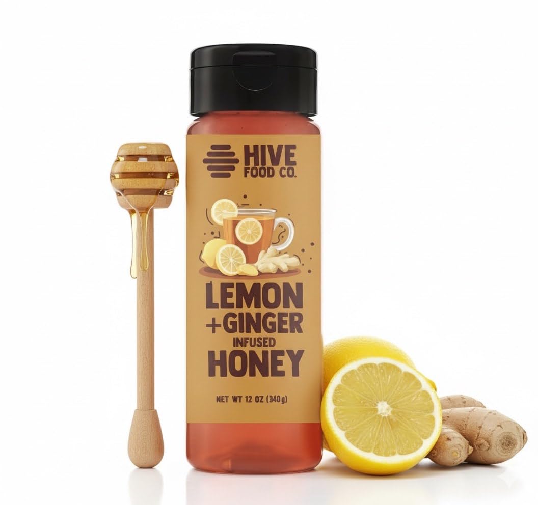 HIVE Infused Honey Lemon + Ginger bottle front view ideal for tea flavor
