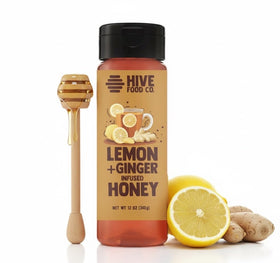 HIVE Infused Honey Lemon + Ginger bottle front view ideal for tea flavor