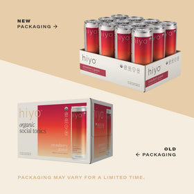 HIYO Organic Social Tonic ingredients label closeup features adaptogens and botanicals.