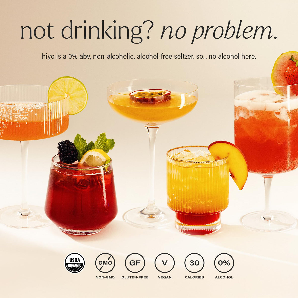 HIYO Organic Social Tonic lifestyle shot suggests relaxing, social sipping during a gathering.