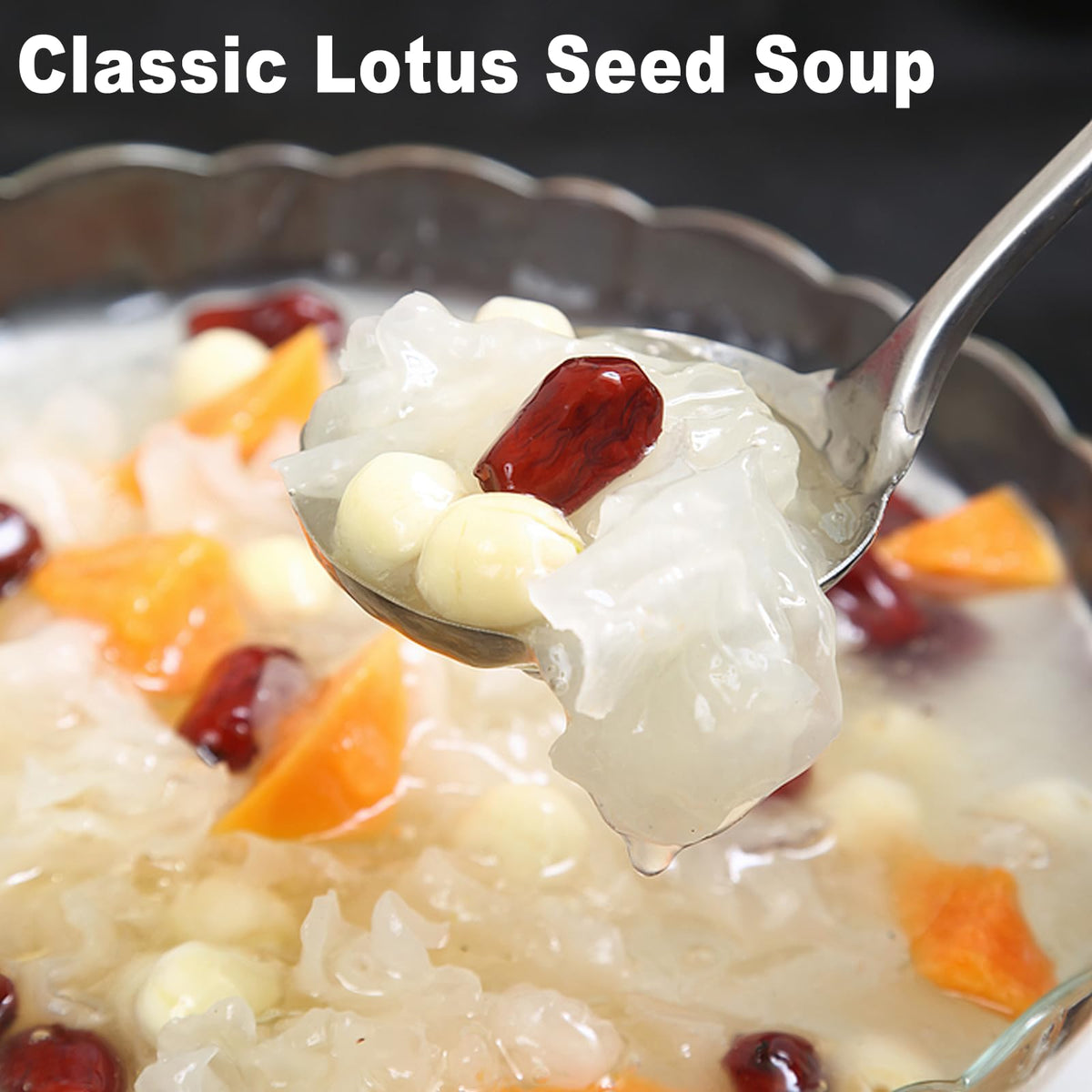 HJUOOKD lotus seeds for porridge preparation in a warm breakfast setting.