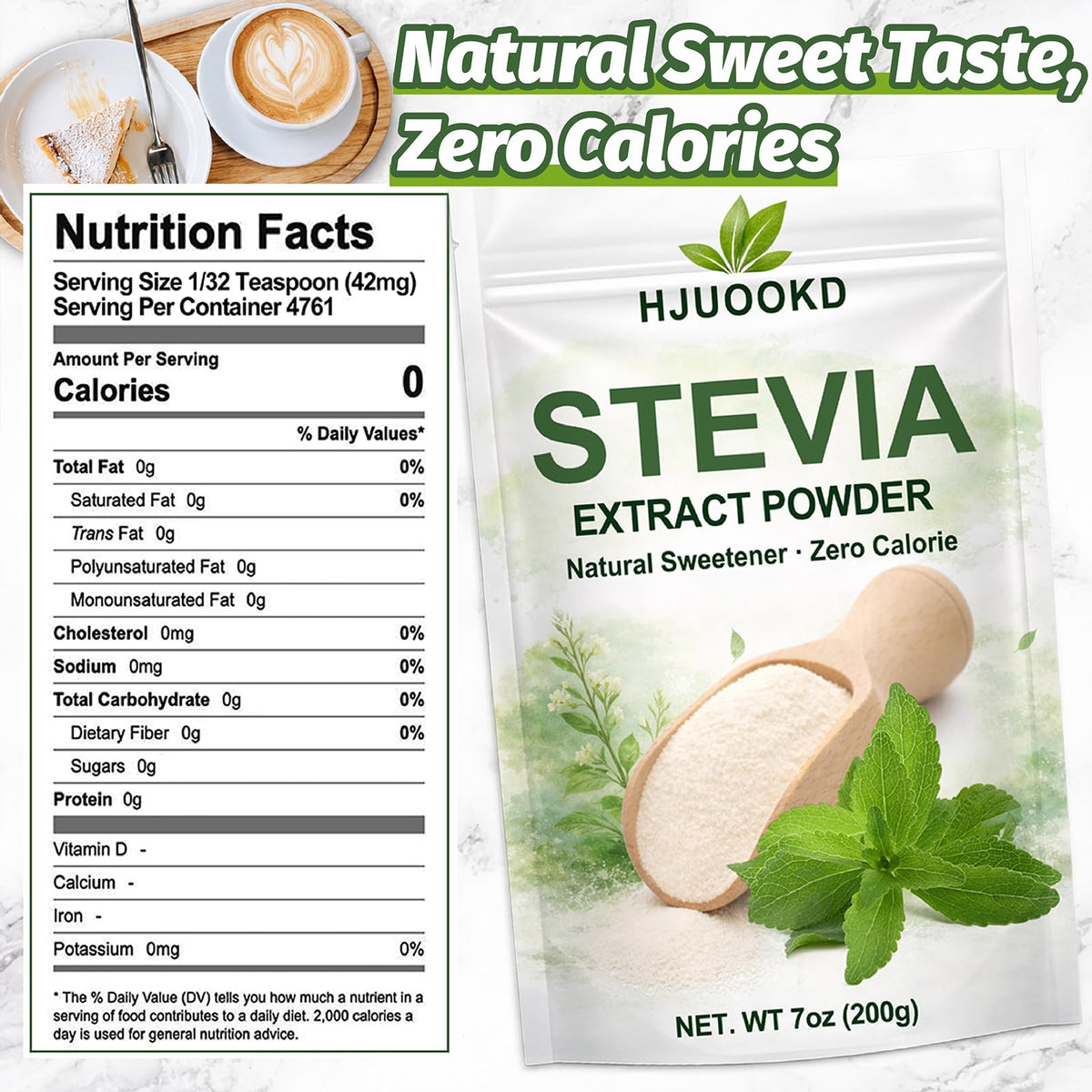 HJUOOKD stevia powder scoop included for precise measurement.