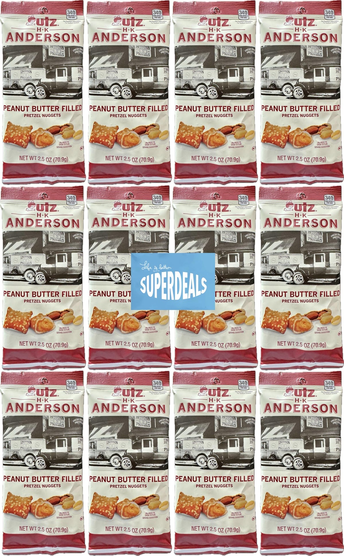 HK Anderson Peanut Butter Filled Pretzel Nuggets pack, convenient snack on the go.