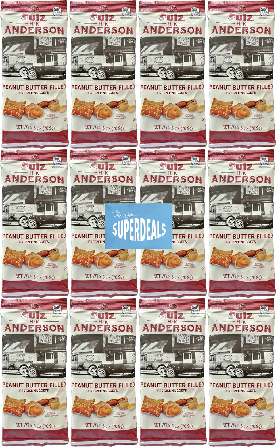 HK Anderson Peanut Butter Filled Pretzel Nuggets pack, convenient snack on the go.