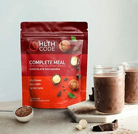 HLTH CODE Complete Meal Replacement Shake ingredients panel featuring vitamins and probiotics