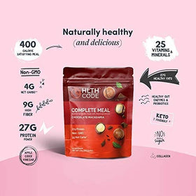 HLTH CODE Complete Meal Replacement Shake scoop highlighting convenient portion control