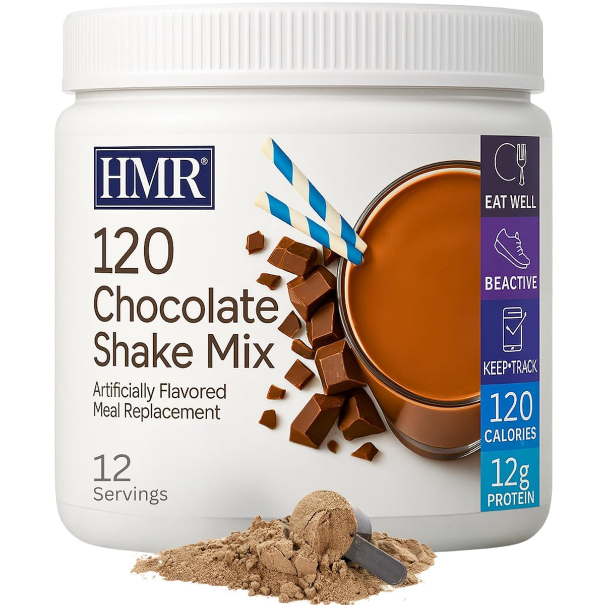 HMR 120 Chocolate Shake served with fruit, a satisfying snack option on busy days.