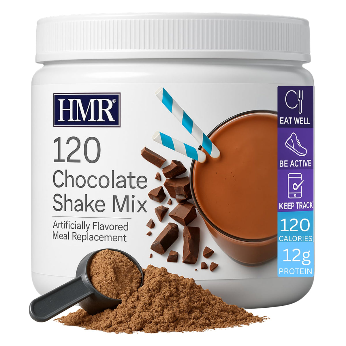 Morning setup with HMR 120 Shake chocolate for a simple routine.