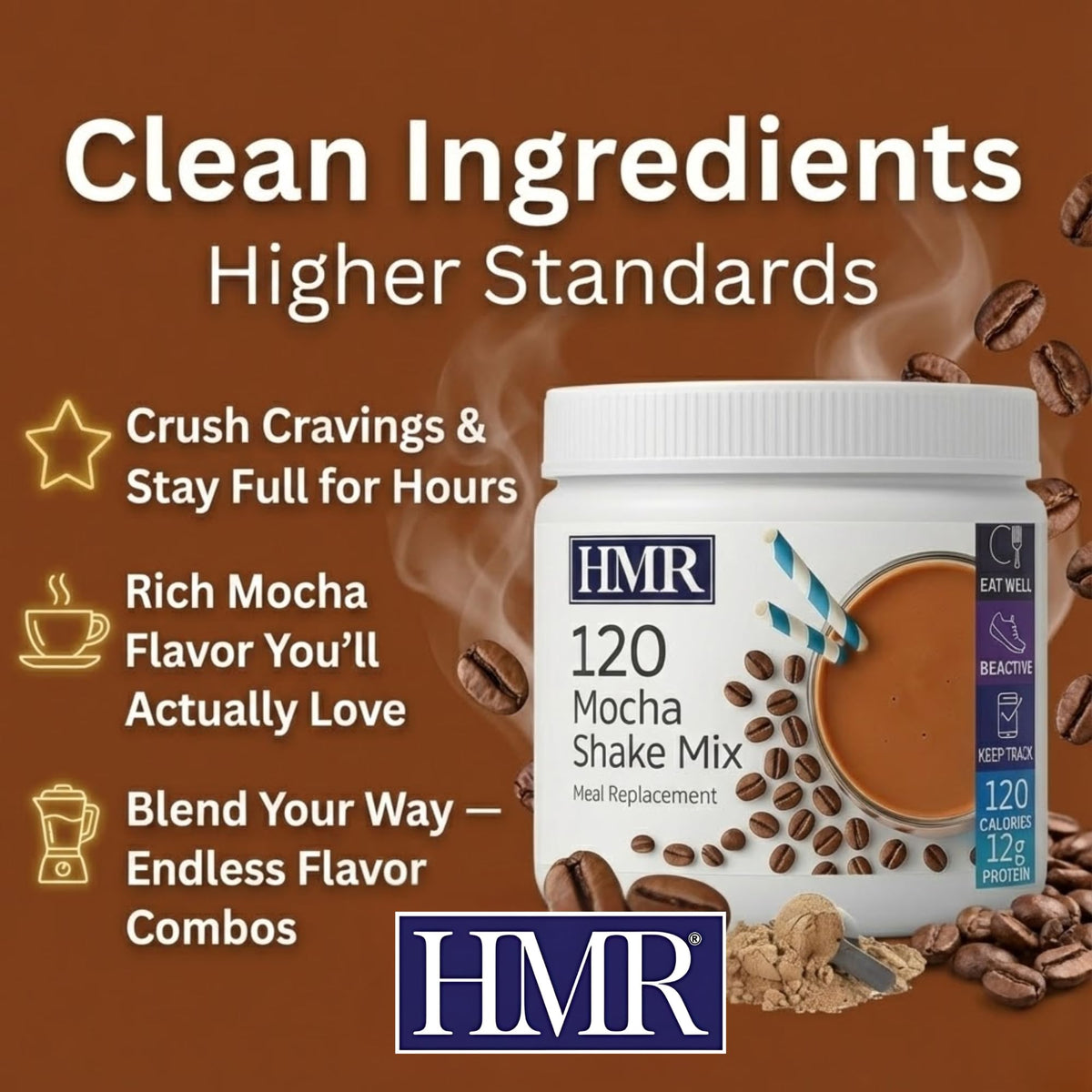 HMR 120 Mocha bottle ready-to-mix for a healthy option on the move.
