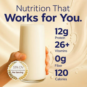 HMR 120 Shake Vanilla glass with shake shows creamy vanilla texture.