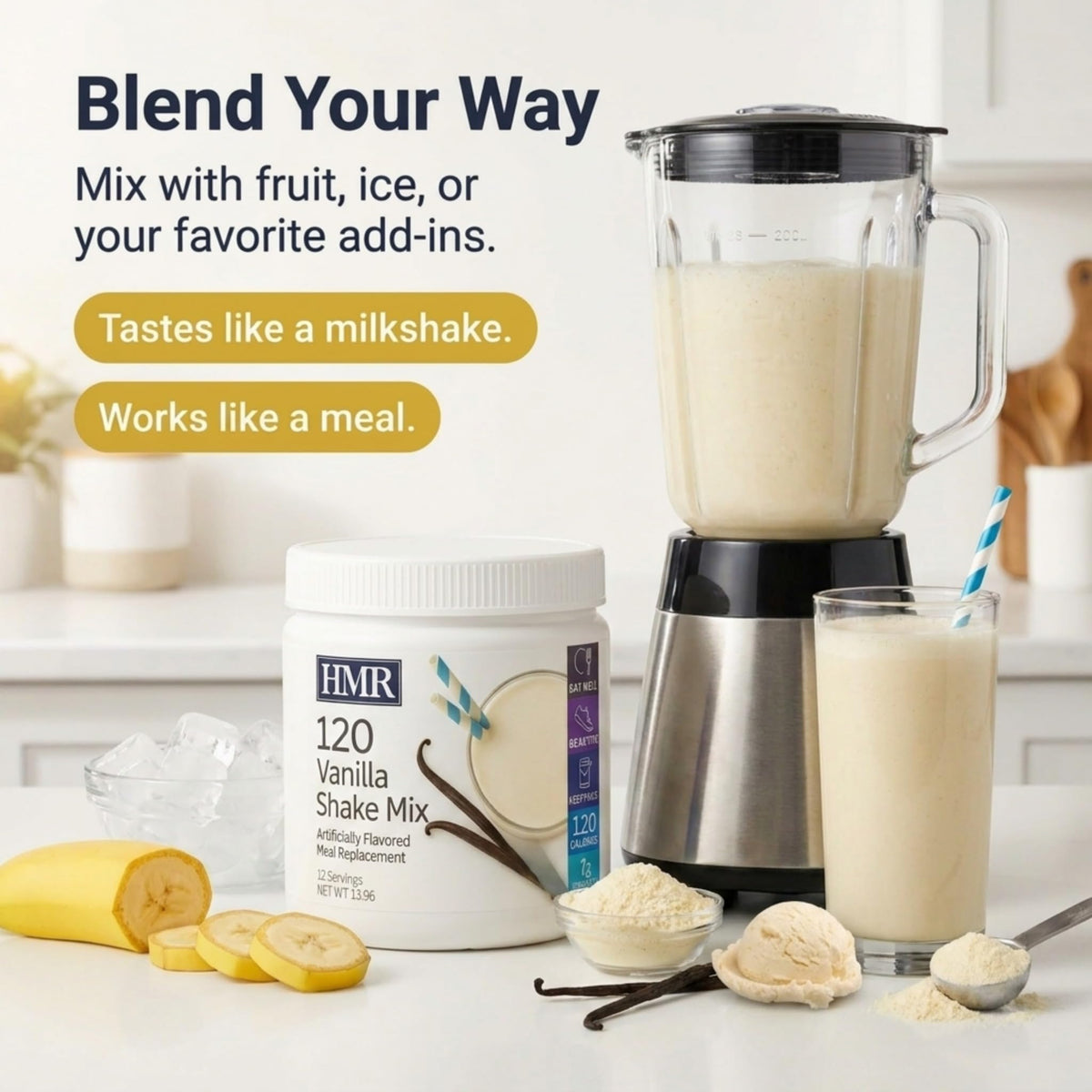 HMR 120 Vanilla Shake ingredients with vitamins and minerals.