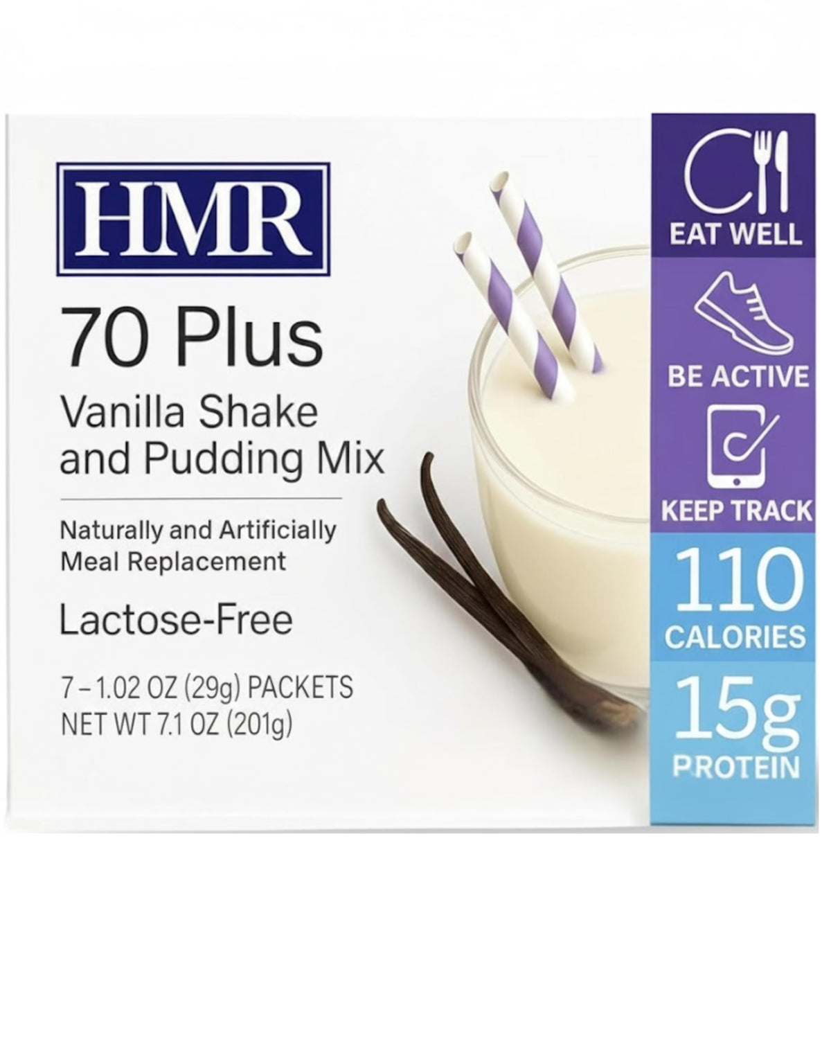 HMR 70 Plus vanilla shake in a glass showing a satisfying meal replacement option