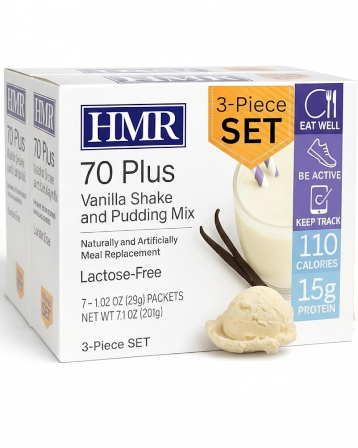 HMR 70 Plus vanilla meal replacement powder pack-3, convenient on-the-go option.