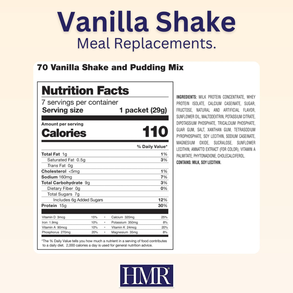 HMR 70 Plus vanilla ready-to-mix powder with scoop.