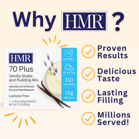 HMR 70 Plus vanilla smoothie in blender with fruit.