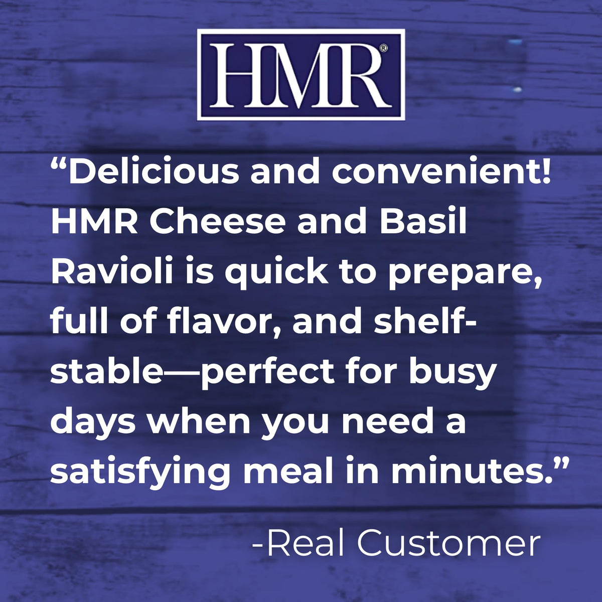 HMR Cheese and Basil Ravioli in a shelf-stable pack for travel.